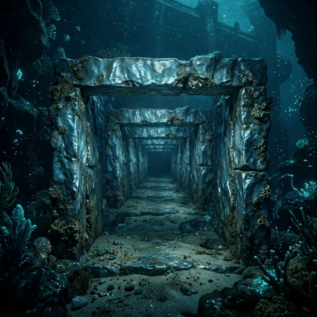 Pearlescent underwater prison cellblock without doors